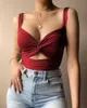Kadın Tankları Tasarımcı T-Shirt Ince Seksi Askı Yelek Üst INS Kink Elastik Kravat V Yaka Açık Geri Küçük Sling Yaz Kırpma Katı Renk Tops 8 Renkler