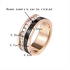 7MM Rotating Black Roman Numerals And Circle Crystal Ring Wedding Bridal Engagement Ring Gift Women Jewelry Ring Wholesale R725 X0715