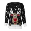 여성 크리스마스 사슴 따뜻한 니트 긴 소매 스웨터 점퍼 탑스 O 넥 캐주얼 추악한 블라우스