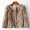 Guida per pelliccia piena autentica Design femminile Coat di coniglio Naturale Wholeskin O-Neck Fashion Slip 211124