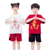 Roupas étnicas Crianças Meninos Meninas Estilo Chinês Hanfu Tang Terno Tee Tops Calças Bebê Crianças T-shirt Shorts Conjunto Oriental Roupas Asiáticas