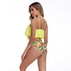 Sommer Vintage Print Rüschen Bikini Frauen Hohe Taille Zwei Stücke Push Up Skinny Badeanzug Weibliche Sexy Plus Size Beachwear 210608