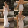 Skräddarsydd Berta Mermaid Backless Wedding Gowns Poolging Neck Beaded Beach Lace Bridal DressesBohemian Sheath Vestido de Novia