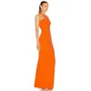 Sommer Mode Elegante Frau Verband Kleid Sexy Rundhals Ärmellose Strumpfhosen Orange Lange Promi Party 210525