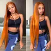 Orange Ginger Long Straight 13x4 Front Lace Real Wig PreDrawn Brazilian Waves 180 Density Remy Glueless Lace Closure Wig for Wom4600994