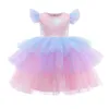 Girls Formal Princess Dress Kids Lace Tulle Rainbow Elegant Evening Party Cake Tutu Prom Gown Children Wedding Communion Costume 211027