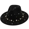 Fedoras Female Pearl Fedora Hat Ladies Girls Felt Hats for Women Wide Brim Cap Woman Jazz Panama Caps Spring Autumn Winter Wholesale