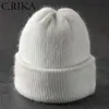 Gorro de invierno para mujer, gorros de punto de Cachemira de piel de conejo Real para niña, gorros gruesos y cálidos para exteriores, Skullies sólidos a la moda de Angora 211228