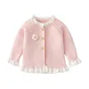 Ins Baby Girl Odzież Sweter Cardigan z 3 przyciskami Stereo Design Design Swetry Solid Color 100% Bawełna Boutique Girls Spring Fall Ubrania