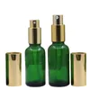 Cosmetische verpakking navulbare fles gouden spuitlotion pomp cover 5 ml 10 ml 15 ml 20 ml 30ml 50ml 100ml draagbare lege groene glas etherische olie-injectieflacons containers