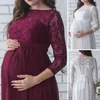 Gravid Womens Lace Maternity Maxi Dress Gown Fotografi Props Party Wedding Y0924