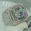 Männer Diamant Solitär Ringe Dominierenden Mode Ring Silber Geometrische Quadrat Größe 8-13 Männer Stein Rings290F