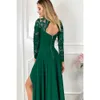 Elegante onregelmatige jurk voor vrouwen lange mouw sexy v-hals kant-voorning jurken vrouwelijke partij maxi jurk y1006