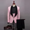 2021 nuovi uomini Casual Boutique Business Big Black Collar Suit / Maschile Jacquard Dark Pattern Blazer Giacca Pantaloni Gilet 3 pezzi Set X0909