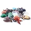 Sleutelringen Natural Crystal Heart Love Stone Sleutelhanger 7 Chakra Reki Healing Gemstone Beads Tassel Sleutelhanger voor vrouwen