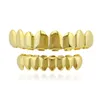 Hop Glänzend Kupfer Hüfte Dental Grills Acht Zähne vergoldet Lange Hosenträger Frauen Männer Party Schmuck Grills Set Großhandel Kostenloser Versand