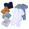 Ropa de diseñador para niños, mamelucos sin mangas sólidos para bebés, monos transpirables de algodón de verano para niños, mono informal con botones para bebés YL371