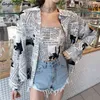 Bluzki Koszulki Kobiety Z Długim Rękawem Gazeta-Print Chic Harajuku Streetwear Stylowe Damskie Studenci Vintage Sun-Retro Retro H1230