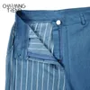 Vintage Gestreepte Dames Jeans Broek Rechte Hoge Taille Denim Stof Blauwe Vrouwelijke Broek Casual Chic Girl 210708