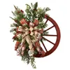 Fleurs décoratives Couronnes Couronne de Noël Couronne universelle de charme Ferme de charme Wagon Roue en bois Christmas pour Hiver Artificial Guirlands Décor