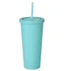 Verão Matte Colorido Verde Branco 22oz Skinny Tumblers Acrílico Canecas com tampas e palhas Parede dupla plástico copo de copo reutilizável