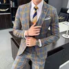 Abiti da uomo Blazer Spot Large Plaid Slim-fit Parrucchiere Tre pezzi per uomo Matrimonio