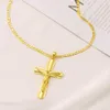 Italiano Gesù Crocifisso ampia croce pendente Figaro Collana a catena a maglie in oro giallo massiccio 18k GF 24" 3mm Donna Uomo