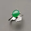 Cluster ringen jadery open veer 100% 925 zilver voor vrouwen natuurlijke gele groene jade topaz trouwring vintage edelsteen fijne sieraden