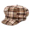 Berets British Style Lattice Pattern Woolen Beret All-match Solid Color Suede Octagonal Hat Autumn Winter Windproof Painter