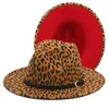 Cappelli a tesa larga Fedora Red Bottom Leapord Pattern Fedora Lady Borsa Fashion Top Hat Jazz per donna Feltro1