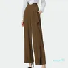 Women's Pants & Capris 2021 Autumn Women Brown Wide Leg Ruffles Long Trousers Loose High Waist Thin Look Casual Korean Straight