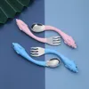 2 pièces/ensemble bébé vaisselle apprendre à manger formation cuillère courte dessin animé baleine cuillère fourchette ensemble bébé Gadgets couverts pour enfants