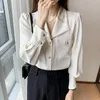 Blusas femininas camisas 2021 tops da moda rendas elegante camisa branca feminina manga longa blusa transparente decote em v top de veludo coreano