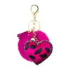 Creative Tassel Heart Pompom Keychain Small Gift Rhinestone Leopard Print Flannel Unique PU Leather Love Style Imitation Rabbit Hair PomPoms Keychains