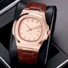 Orologio sportivo da uomo Chiusura a farfalla Cinturini in pelle Cassa in acciaio inossidabile Vetro zaffiro 2813 Movimento automatico Oro rosa340r