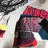 Märke Designer Fall Winter Sweater Tjock Varma Pullovers Fashion Rainbow Letter Jacquard Knitwear Women O Neck Tops C-043 210922