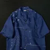 Men's Casual Shirts Kapital new Hirata Hehong blue dyed denim cotton print stitching short sleeve shirt