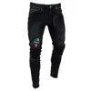 Jul Men Hip Hop Tight Slim Zipper Hole Smal Män Jeans Man Byxor Mäns Distressed Ripped Skinny Jeans