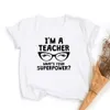 Я учитель, какая у тебя сверхдержава черные очки женщин футболка розовая белая белая одежда графическая футболка подарок для дня учителя x0628
