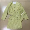 New Personality Top Quality Original Design Women's Three Piece Sets Tweed Tank Top Coat Skirt Crystal Diamond Button Sequins