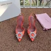 Nouvelles chaussures de saison amina muaddi pompes begum slingback en satin orné de cristal marin3703279