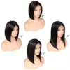 Straight Lace Front Bob Wigs Pre Plucked Middle Part Natural Color Peruvian Human Hair Wig Bleached Knots