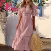 Sexy Boheemse Maxi Jurken voor Vrouwen Kant Lange Mouw V-hals Boho Swing Jurken Lange Cocktail Prom Jurk Party Jurk Robe Femme Q0707