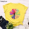 Femmes TShirt Plus La Taille S-5XL Nouvelles Marguerites Imprimer Femmes T-Shirt 100% Coton Femmes Chemises O Cou À Manches Courtes T-shirts D'été T-shirt 210306