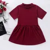 1-6y toddler bebê meninas vestido + cinto 2 pcs sólida manga curta joelho comprimento de moda vestido de moda q0716