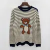 Kobiety Topy Sweter Wełna Knitki Sweatshirtstees Zwierząt Wzór Round Neck Paski Bear Necks Lady Slim Swetry Długie Rękawice Wiosna Jesień Styl