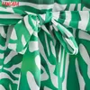 Tangada Mode Frauen grün gestreiftes Hemd Kleid Ankunft Langarm Damen Slash Midi Kleid Vestidos XN34 210609