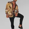 Camicia a maniche lunghe da uomo casual con stampa leopardata stampa floreale top alla moda Blouse Homme Bohemian Tops304g