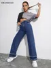 Jeans da donna Classic Blue Baggy Gamba dritta Vita alta Pantaloni da donna Streetwear larghi Vestiti per ragazze Patchwork di pantaloni Y2K facili da abbinare