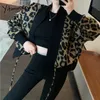 Yitimuceng Leopard Jackets for Women Coat Patchwork Fall Winter Clothes Korean Oversized V-Neck Pockets Spliced Open Stitch 210601